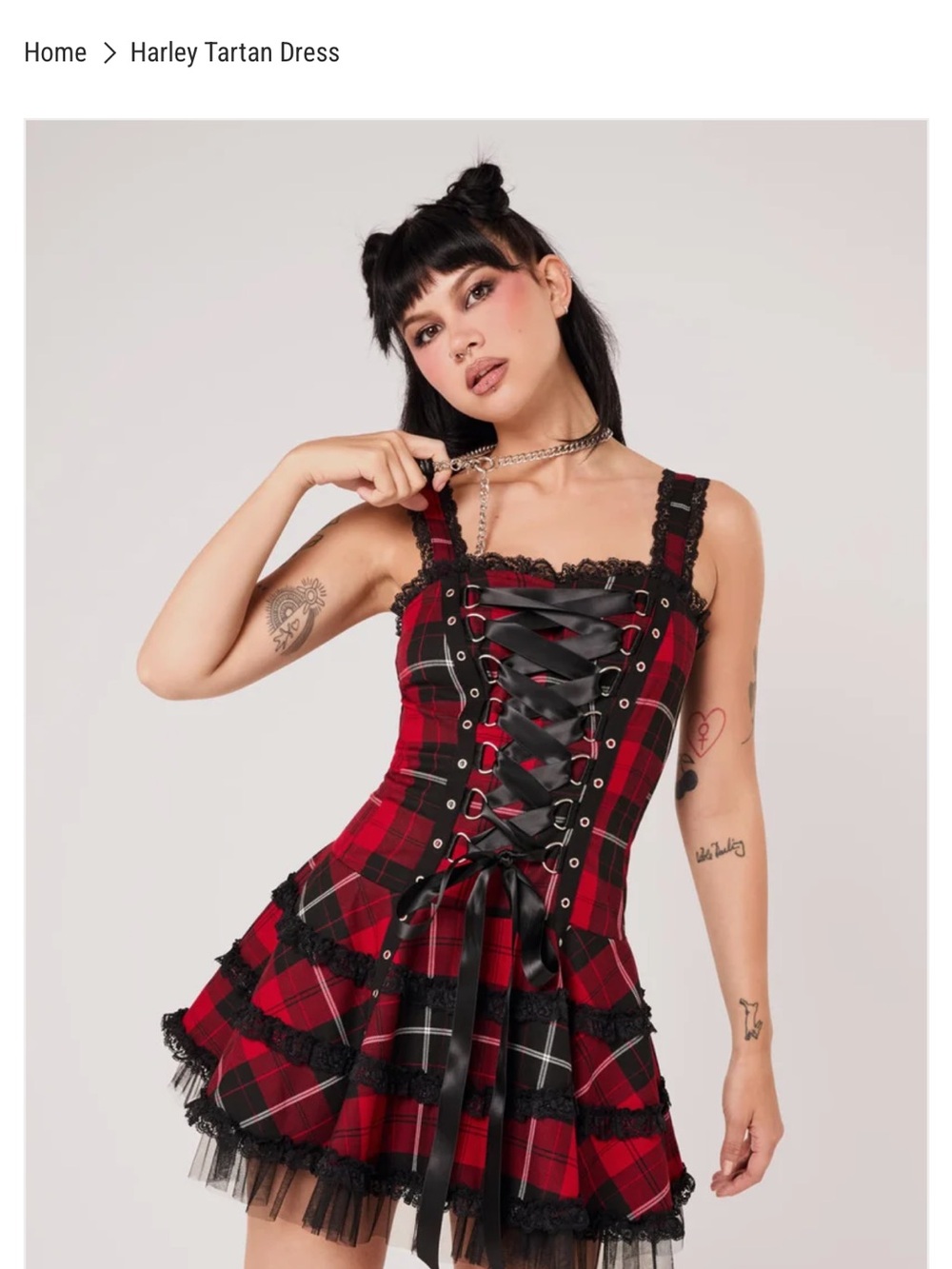 Hell Bunny Red Tartan Lace-Up Mini Dress
